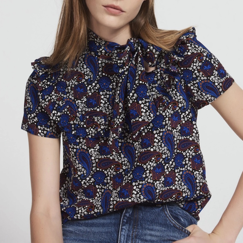 Sandro Paisley 100% Silk Top Size 2 - Picture 3 of 7